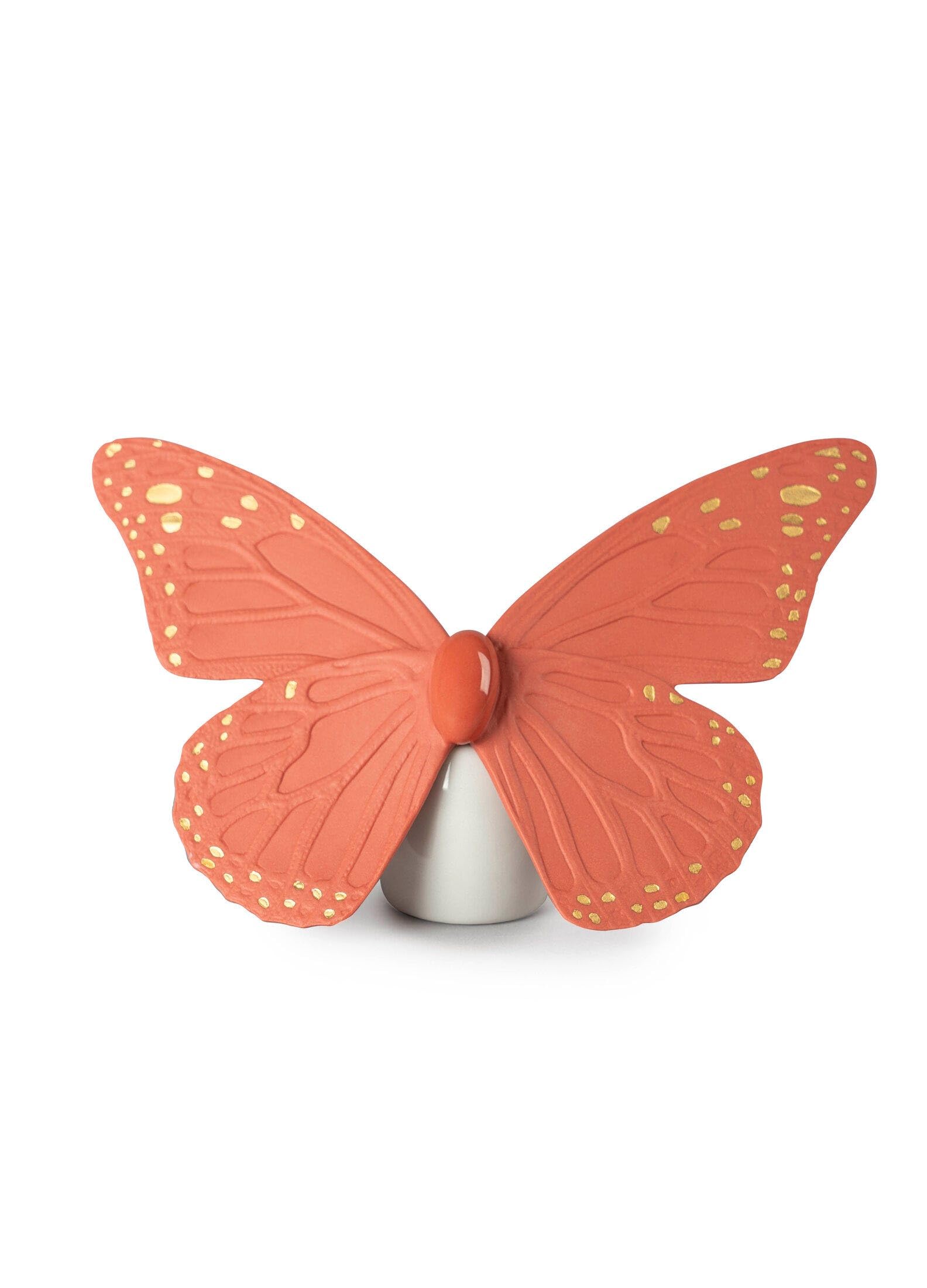 Figurine papillon en porcelaine Lladró d'art design dorée et corail pour collection