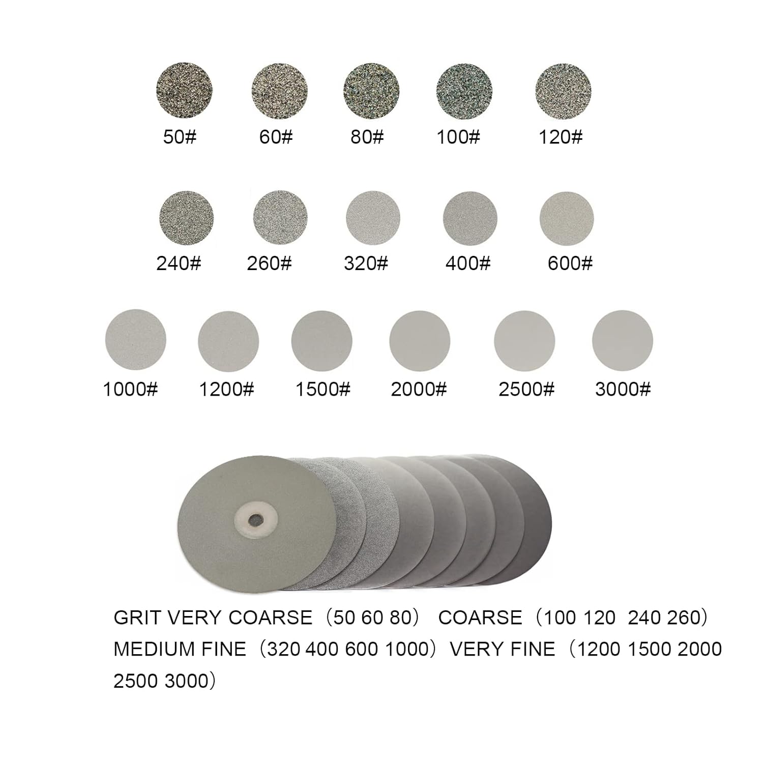 DZQ 16PCS Diamond Flat Lap Wheel Disc 6" x 1/2" Arbor Hole Abrasive Grit 50 60 80 100 120 240 260 320 400 600 1000 1200 1500 2000 2500 3000 for Cutting or Sanding Stone and Glass