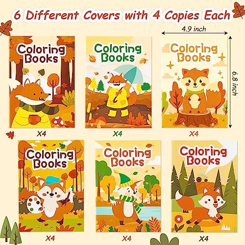 X1zuue 24Pcs Fall Coloring Books for Kids Bulk Autumn Fox Theme Mini Coloring Booklet DIY Art Drawing Book with Maple Leaf for Toddlers Halloween Thanksgiving Birthday Party Favors Goodie Bag Filler 2 61B5yh0aPPL. AC