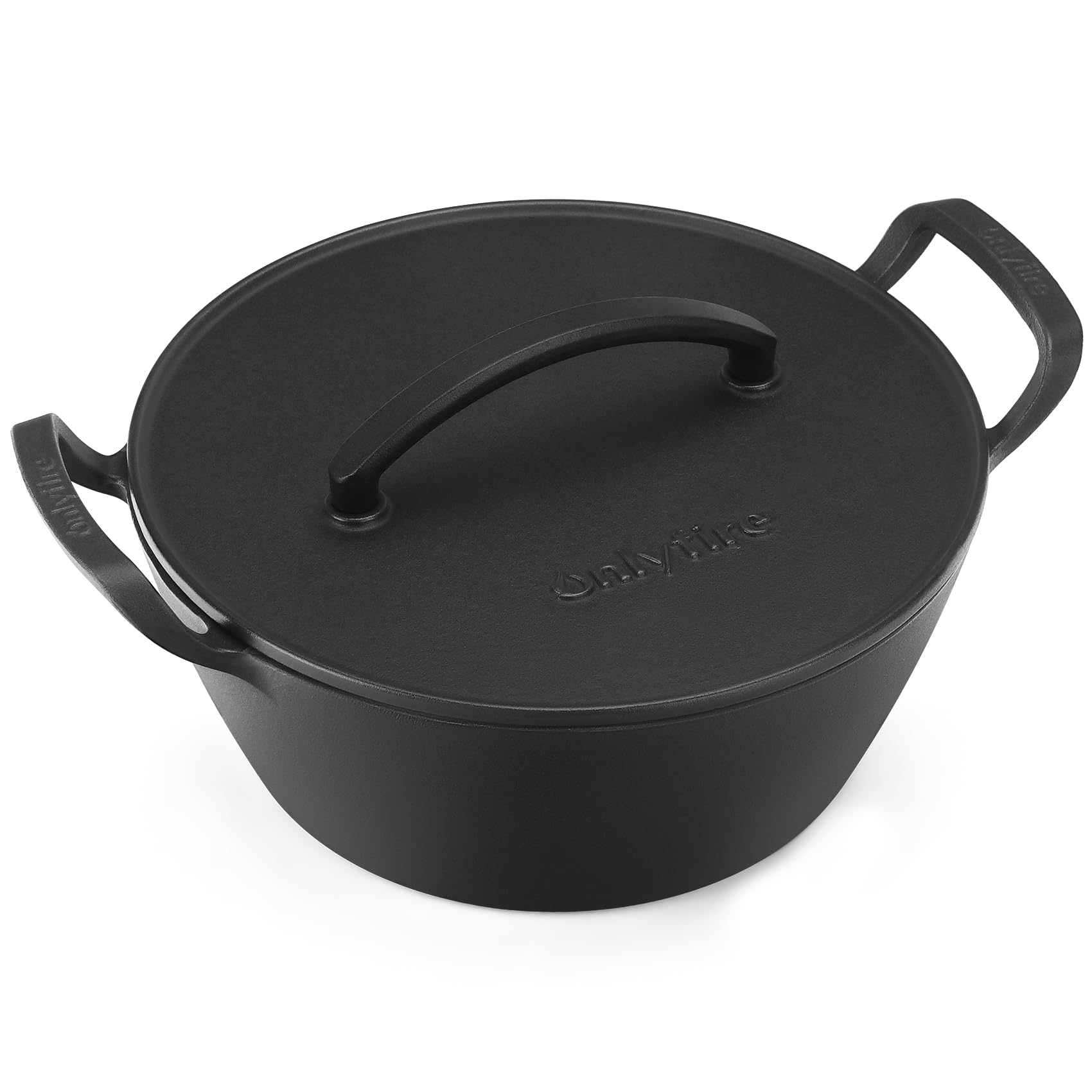 Onlyfire Cast Iron Dutch Oven, 2.5L Casserole Dish with Lid for Induction, Gas & Oven, Heavy-Duty Cooking Pots for Stewing, Searing & Bread Baking
