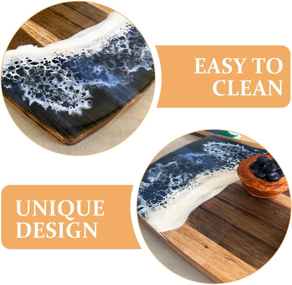 Unique Cutting Board, 14x10in Acacia Wood Epoxy Cutting Board, Cool Reversible Fruit Steak Pan for Kitchen Meal Prep, Serving Tray Versatile Cheese & Charcuterie Pan for Meat Vegetable