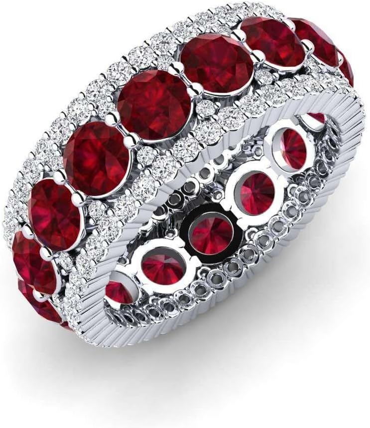Ruby Round 4.00mm Wedding Band Ring | Sterling Silver 925 With White Rhodium Plated | Beautiful Wedding Design Band Ring