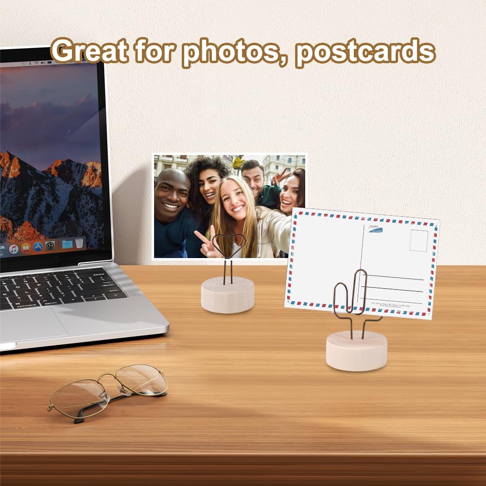 10 Piezas Pinza Portafotos, Foto Titular Memo Clip con Base de Ranura, Madera Soporte Pinzas para Fotos, Clip de Menú de Fotos, Titular Memo Clip para Fotos, Decoración de Oficina Boda Fiesta