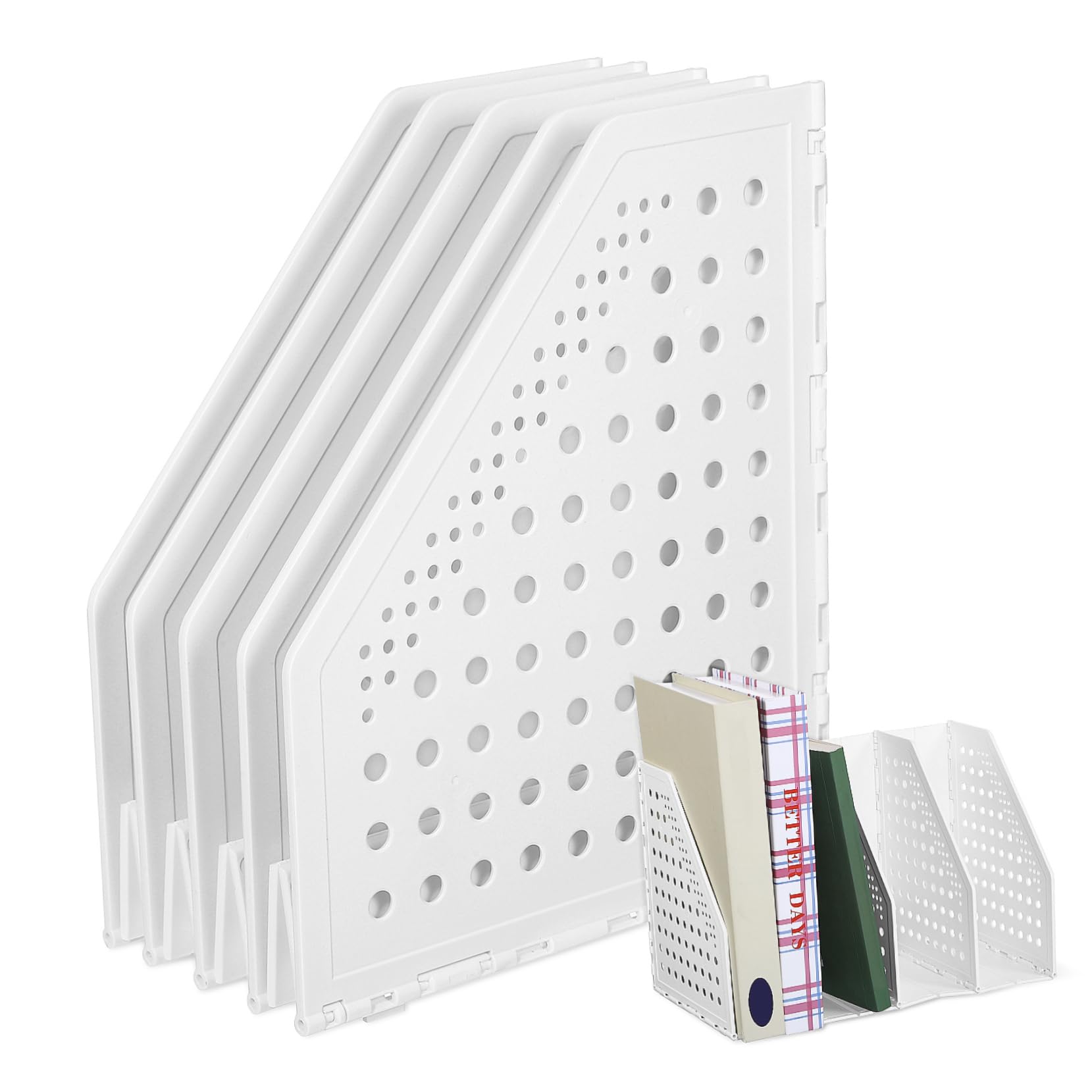 DOITOOL Book Stand Vertical File Organizer for Desk Magazine Holder Desk Organizers and Accessories Folder Organizer Binder Holder Desktop File Organizer File Storage Shelf Pp White