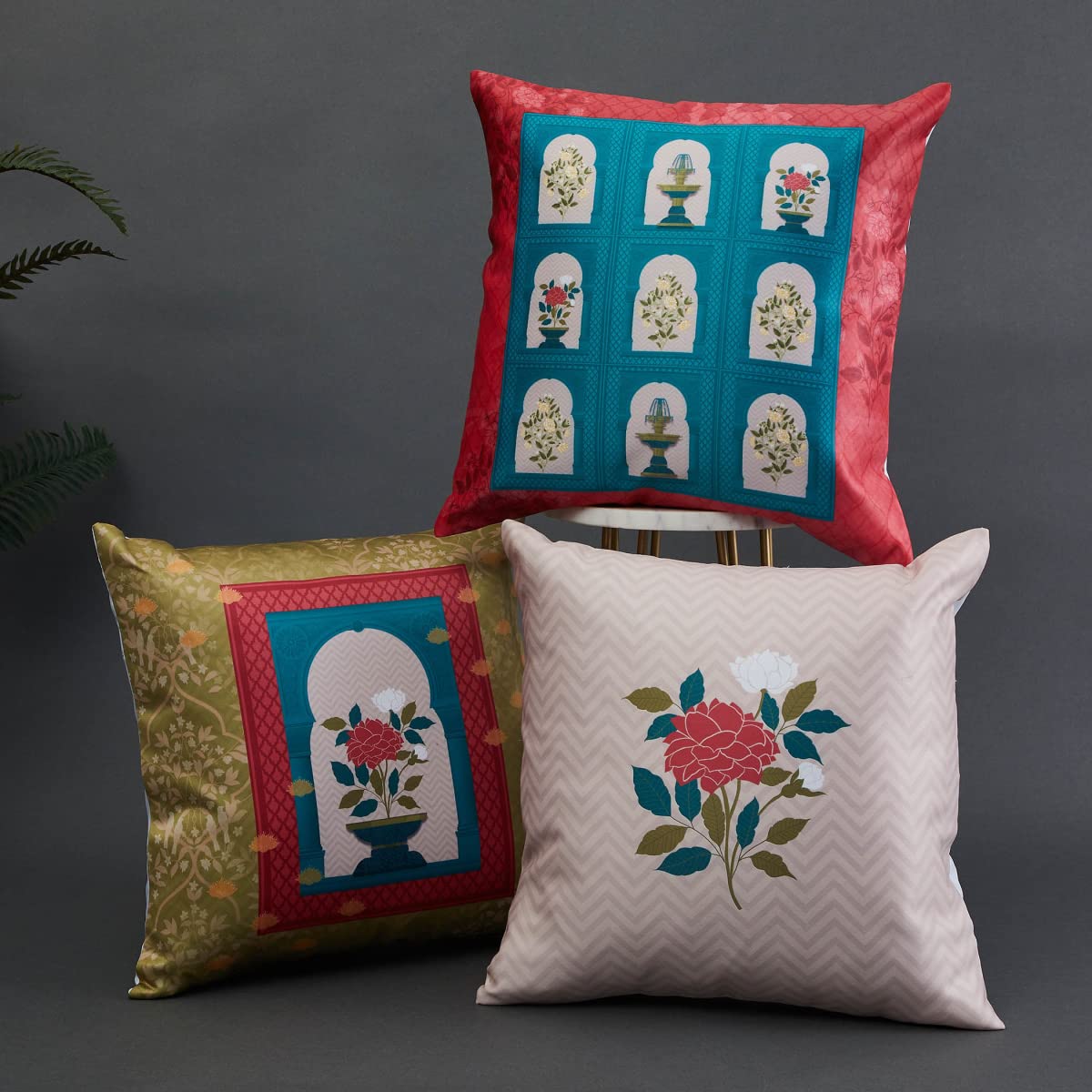 Home Centre Corsica Bela Printed Cushion Cover - 40x40cm - Set of 3-image-27