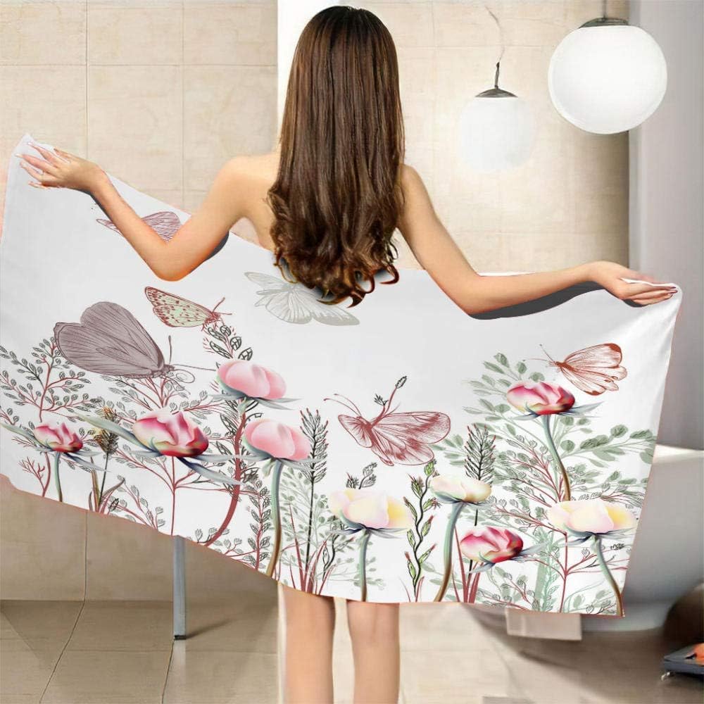 Strandtücher Mikrofaser Schnelltrocknend 3D Bunter Blumenschmetterling Drucken Tragbar Sand Proof Ultraleicht Strand-Badetuch Ideal Als Strandtuch,Reisetuch,Saunatuch,Duschtuch Sport 200 X 2-4G6L/X9Y