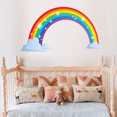 Miniatura 5 de Calcomanías de pared de arco iris con nubes, calcomanías de pared extraíbles para niños, guardería, dormitorio, sala de estar, decoración de pared,
