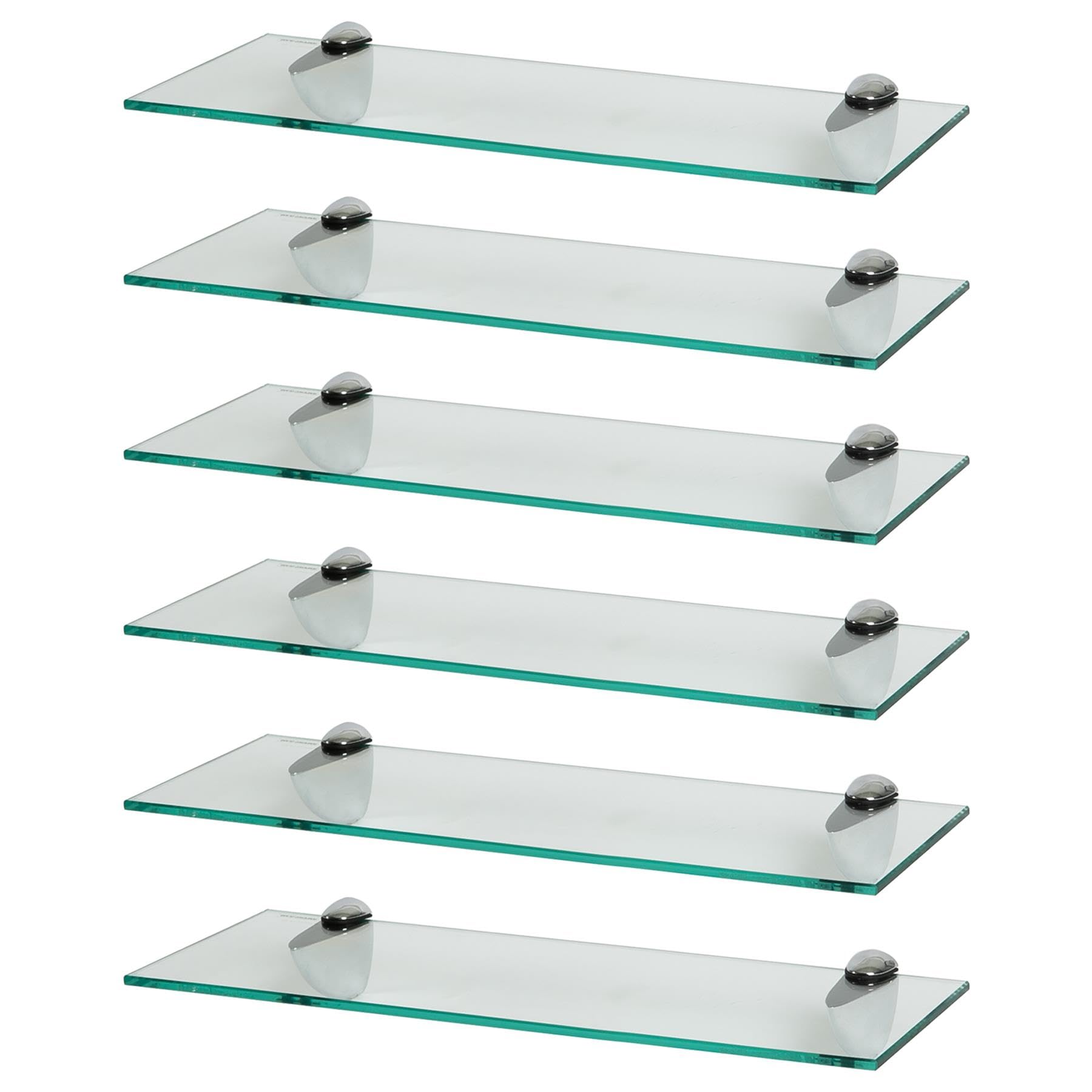 Harbour Housewares Floating Glass Wall Shelves - 50cm - Pack of 6 - Shelving Storage Vanity Display Shelf Unit with Silver Brackets for Bathroom, Shower, Kitchen, Living Room