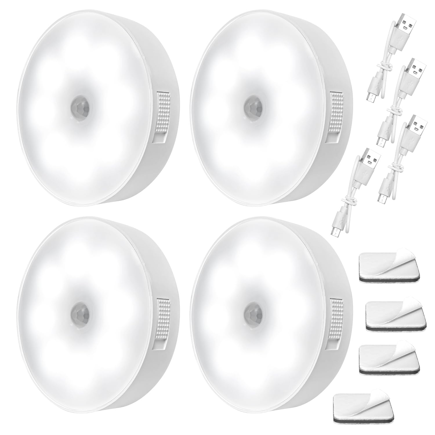 SLIPEXSAFE Motion Sensor Lights Indoor Rechargeable, 4 Pack Wall Night Light, Lights Lamps with Auto/On/Off for Stairs Living Room Bathroom Corridors Closet Kitchen Under Cabinets