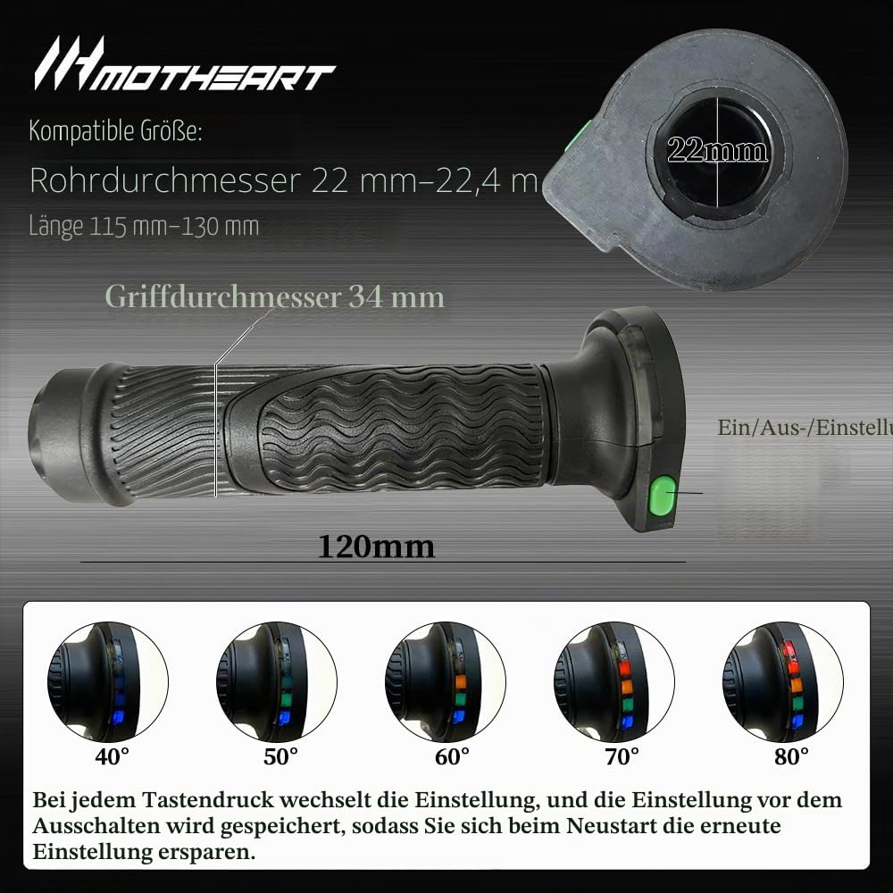 Motorrad-Heizgriffe 45W Hochleistung Wasserdichtes Lenker-Heizkit, Universell für 22mm Lenker, Längenverstellbar 115–130mm Zubehör (Schwarz)
