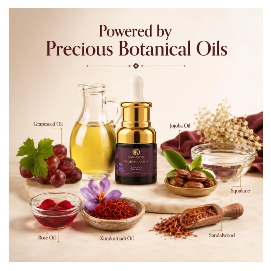 Image of Swarnim Aabha Age-Defying Face Serum, 15 ml | Enriched with Kumkumadi, Almond, Jojoba & Grapeseed Oil | Lightweight Radiance & Nourishing Facial Serum