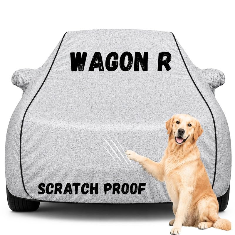 Image of Pure Fabric Silver 100% Waterproof Wagon R Car Cover | Polyester Car Body Cover for Rain & Sun | UV Protection, Dustproof, Scratch Resistant, Windproof, Heat Resistant, Custom Fit
