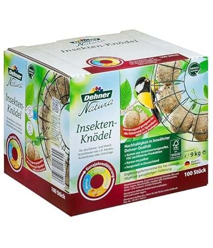 Dehner Natura Premium Meisenknödel ohne Netz, Insektenknödel, ganzjähriges Wildvogelfutter proteinreich / energiereich, 100 Stück je 90 g (9 kg), Karton aus FSC-zertifizierter Produktion