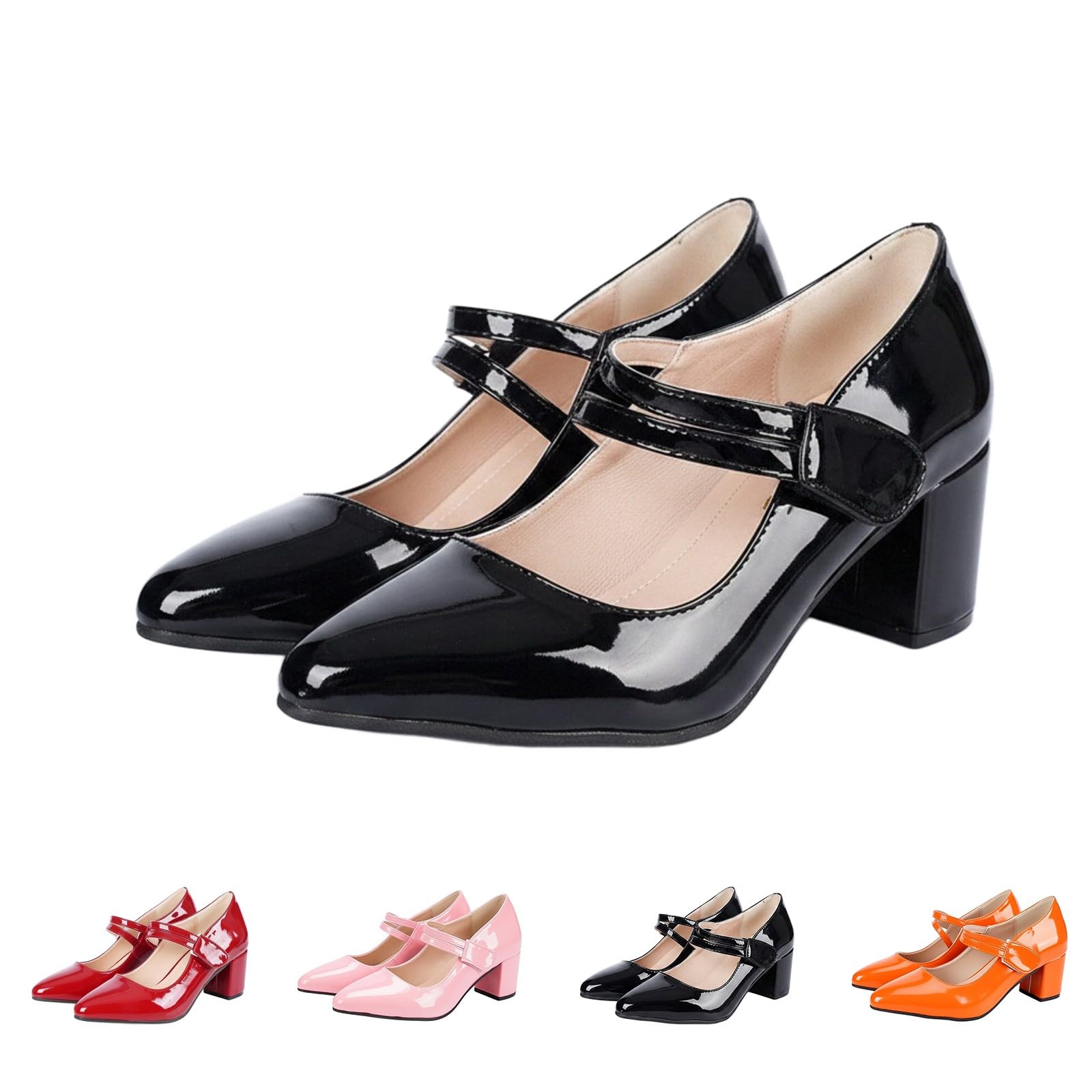 Scarpe Mary Jane da donna con tacco a blocco, in pelle verniciata | Eleganti scarpe con tacco a punta, comode scarpe da sposa, vintage, scarpe alte leggere, per matrimoni e feste