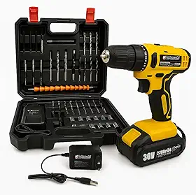 Furadeira e Parafusadeira de Impacto Sem Fio 30V Com LED 24 Acessórios Maleta Completa Para Uso Profissional e Doméstico