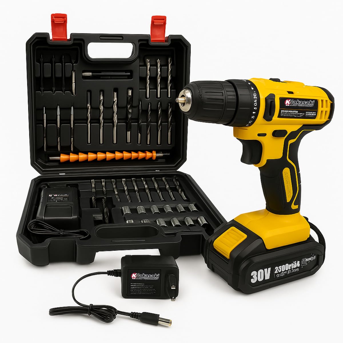 Furadeira e Parafusadeira de Impacto Sem Fio 30V Com LED 24 Acessórios Maleta Completa Para Uso Profissional e Domés