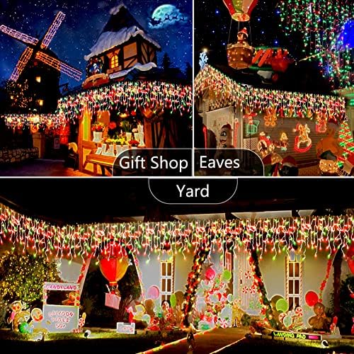 Hezbjiti Outdoor Christmas Lights, 10M 400 LEDs Icicle Fairy Lights Plug in 8 Modes with 75 Drops Curtain Lights for Window Eaves Patio Garden Wedding Holiday Christmas Decorations (Xmas Colour)
