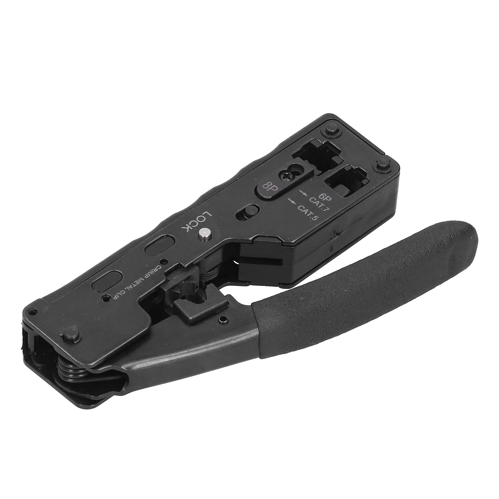 Pince à sertir professionnelle pour câbles réseau, à cliquet, pour connecteurs RJ45 et RJ12 (Cat5e, Cat6, Cat7). Construction en acier à haute teneur en carbone avec poigné