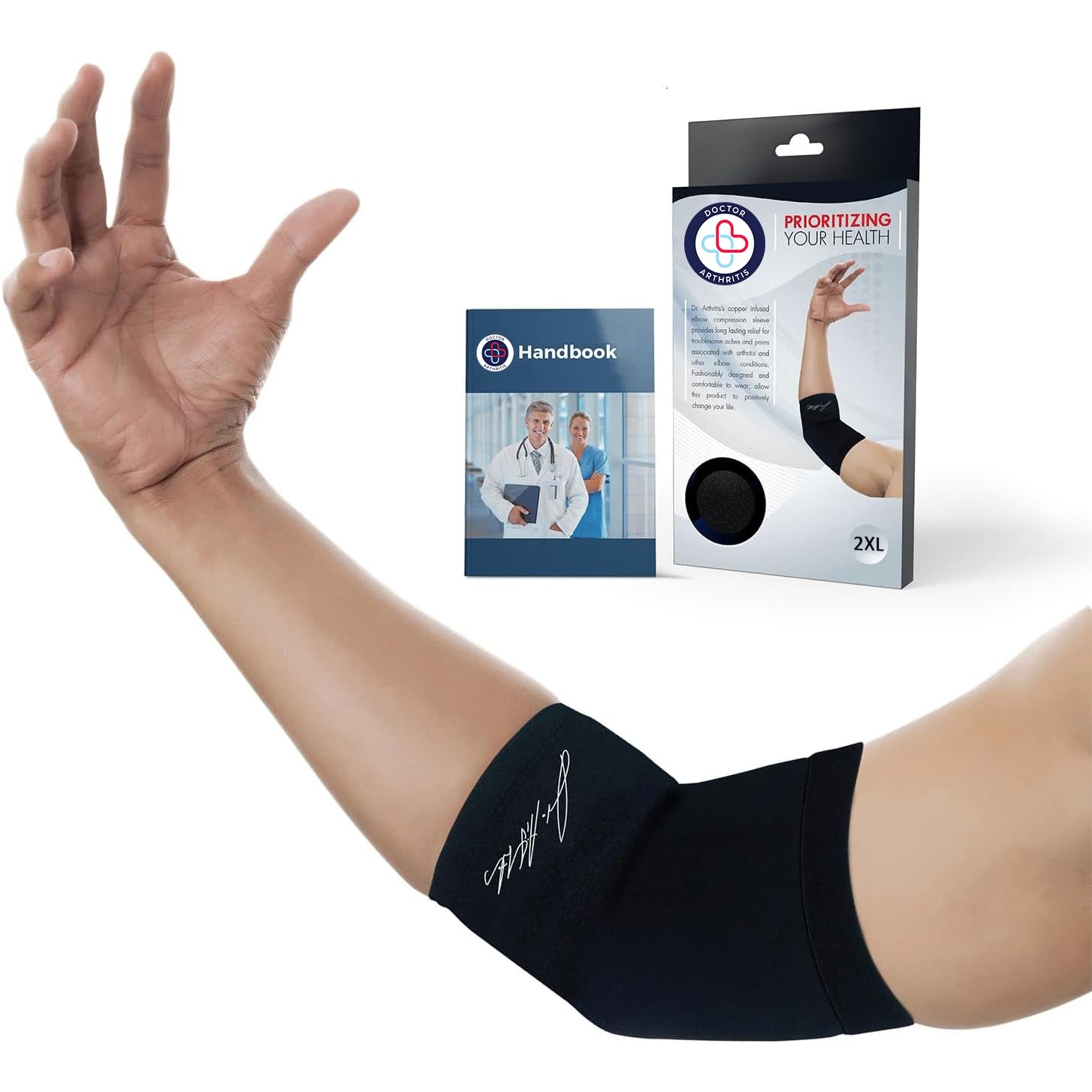Doctor Developed Copper Elbow Brace & Elbow Support Sleeve and Handbook, Relief for Tennis Elbow, Arthritis, Elbow Compression & Support (XX-Large)