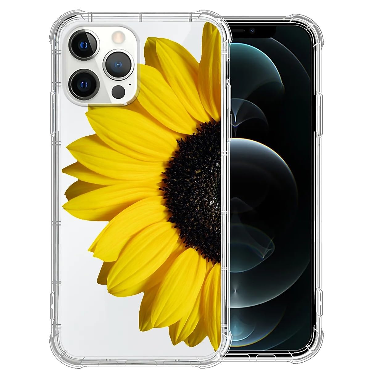 CARLOCA Compatible with iPhone 11 Pro Case for Girl,Clear with Sunflower Black Pattern Design Plastic Shockproof TPU Bumper Protective Case for iPhone