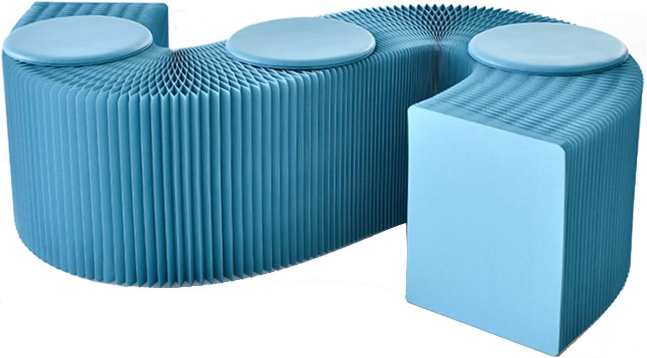 GDMING Retractable Kraft Paper Bench, Folding Ottoman Paper Stool, Retro Kraft Paper Seat with Cushion for Entrance Office Bedroom, 8 Colors (Color : Blue, Size : 160x30x40cm)