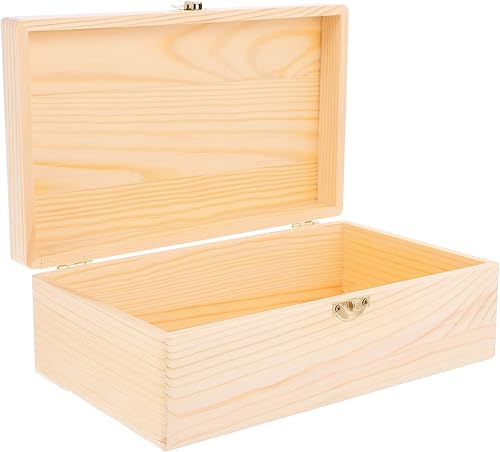 VOSAREA Caja de almacenamiento de madera sin acabar, caja de almacenamiento para manualidades, caja de lápices de madera, baúl del tesoro de madera