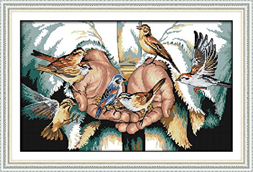 Joy Sunday Cross Stitch Kits Stamped Full Range of Embroidery Starter Kits for Beginners DIY 14CT 2 Strands-with Love in The Hands 19.7 x13(inch)