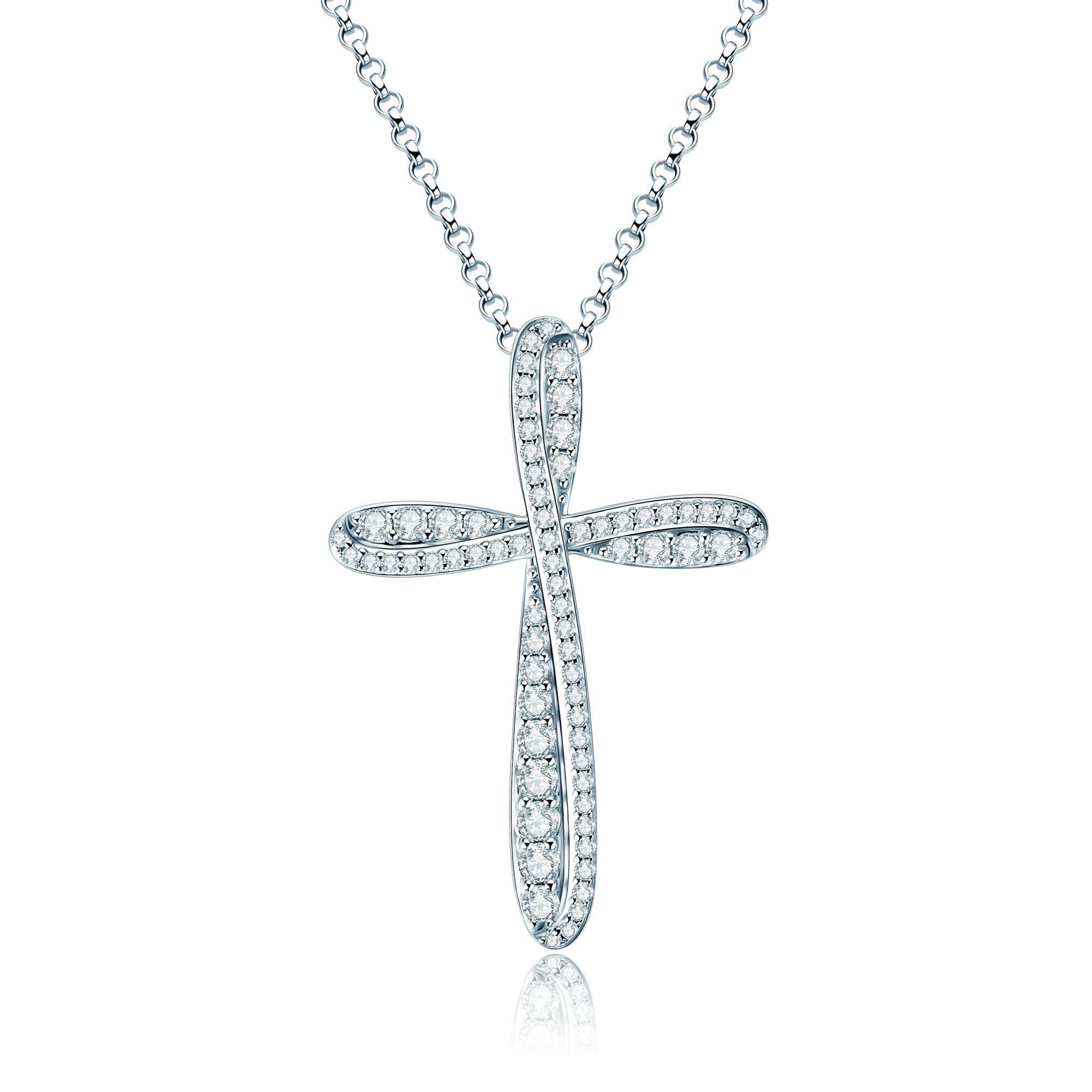 AINUOSHI Cross Necklace for Women Sterling Silver Moissanite Dainty Necklaces Jewelry Gifts for Her Mom Girlfriend Mama Wife
