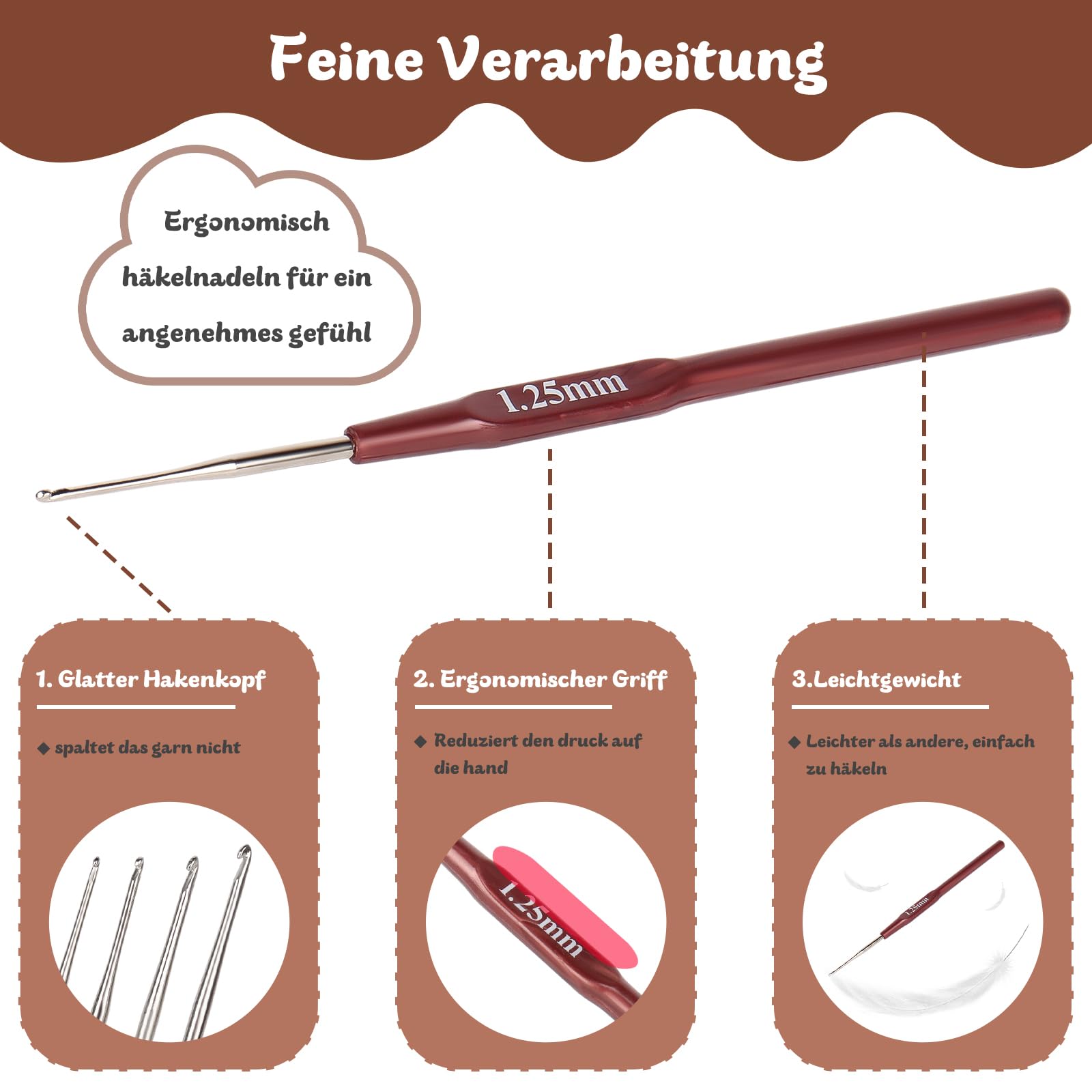 Juego De 4 Agujas De Ganchillo Ultrafinas Coopay - Tamaños 1.0, 1.25, 1.5, 1.75 Mm | Mango Suave Ergonómico