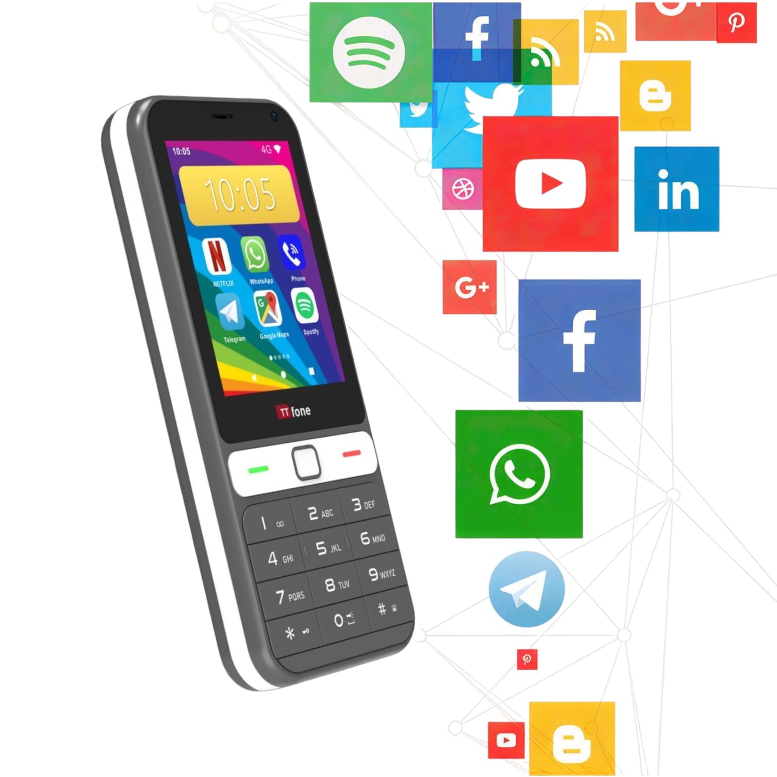 TTfone TT280 – Teléfono Tipo Barra 4G Dual SIM con Android, Pantalla táctil de 2,8", Teclado, cámara de 2 MP, USB-C – Móvil Libre fácil de Usar