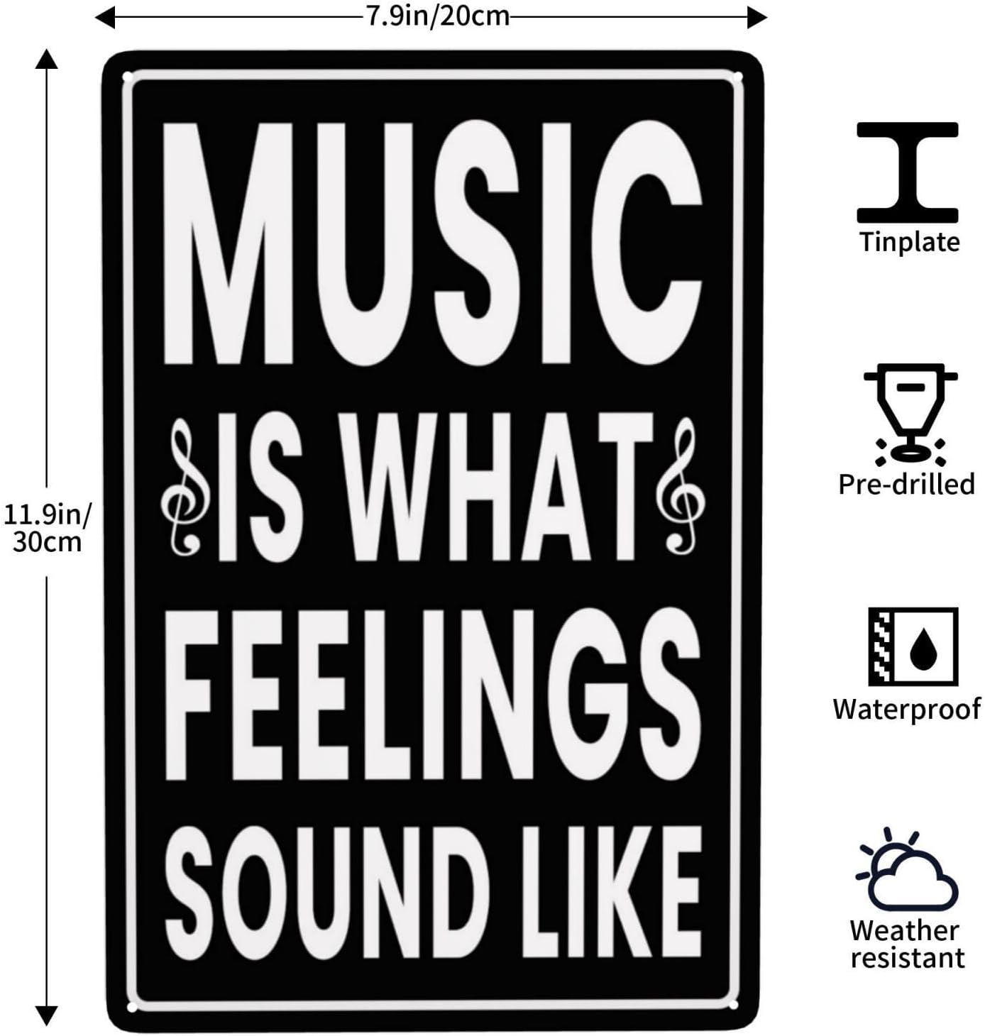 Music Wall Decor Metal Sign 8 x 12 Inch Music Is What Feelings Sound Like Tin Sign for Home Coffee Bar Bedroom image 3