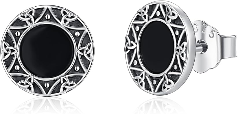 Black Onyx Earrings 925 Sterling Silver Small Black Earrings Piercing Studs Gothic Jewelry Gifts for Women Men