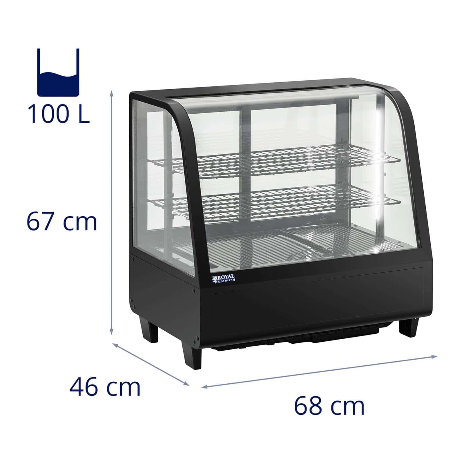 Royal Catering RCCC-100-BT Vitrina refrigerada 100 L 3 niveles Negro vitrina de hostelería vitrina de bar expositor refrigerado vitrina para pasteles