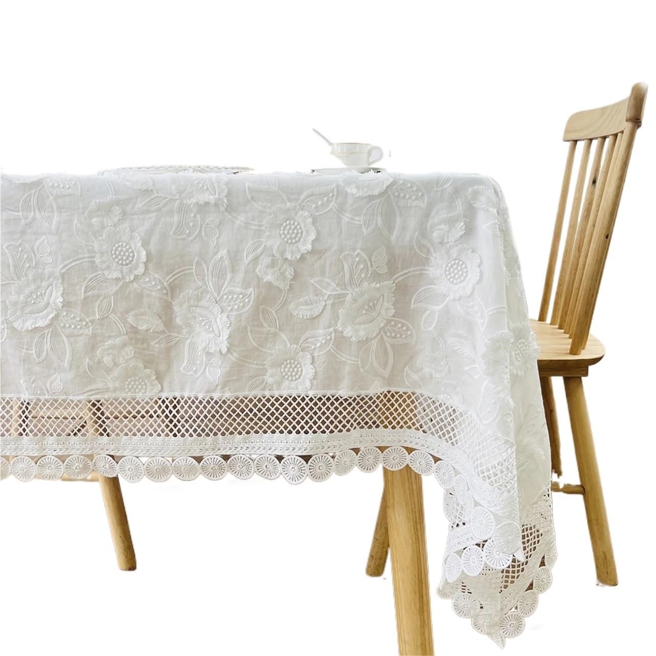 NJIEzhao Embroidered Lace Tablecloth Lace Tablecloth for Living Room Bedroom Cover Table Party Cloth White Embroider Decoration(Tablecloth B,90x90cm)