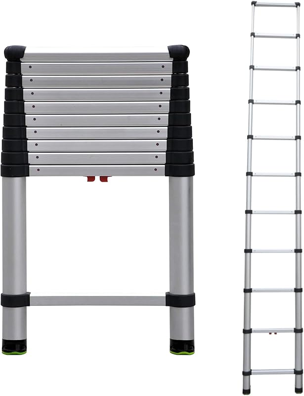 1400E Telescoping Extension Ladder – 10.5 ft Height, 14 ft Reach | Type 1 250 lb Rated | Lightweight Aluminum Ladder with One-Touch Retraction & Pivoting Feet