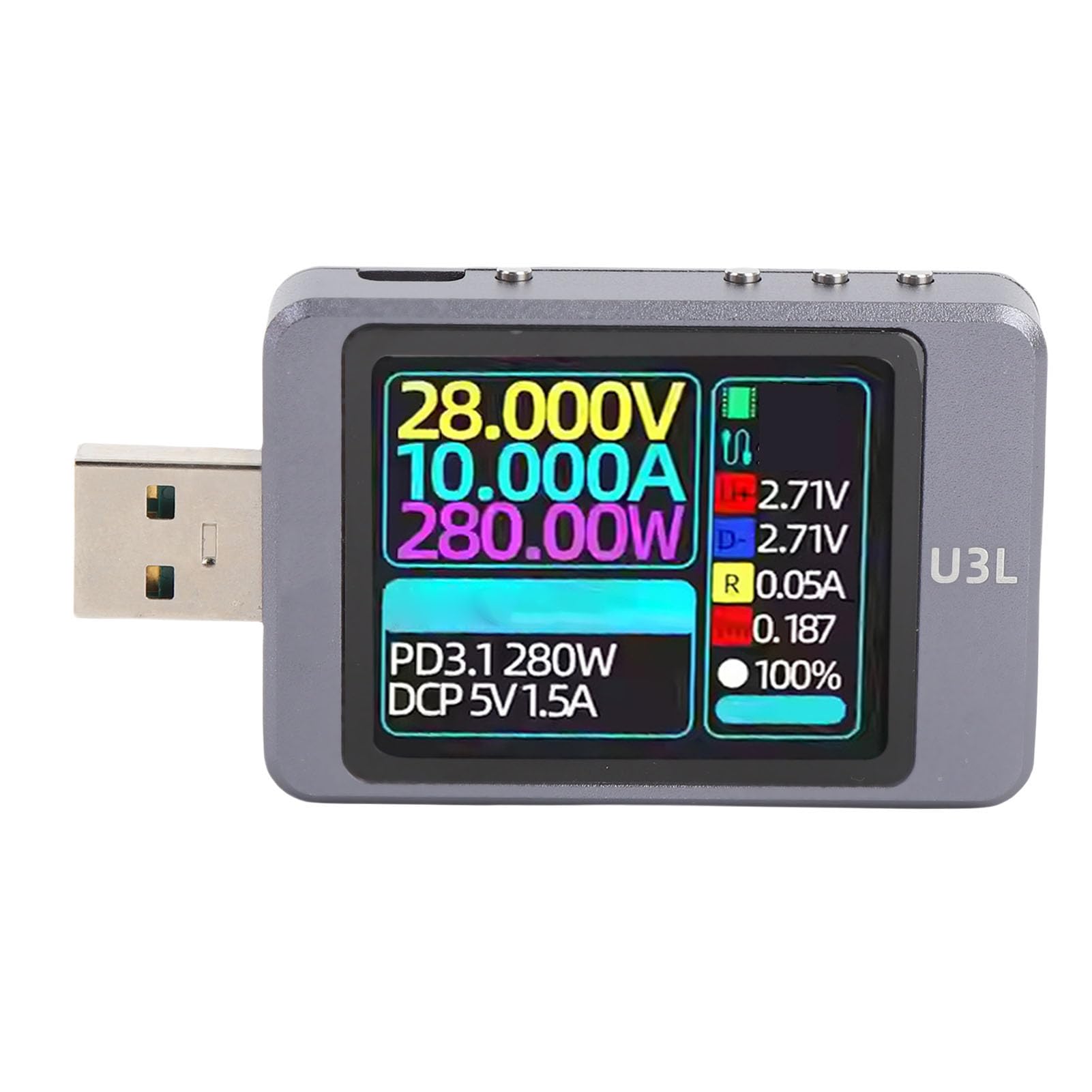 Ausla Miernik Mocy Testera USB, Multimetr USB z Wykrywaniem Protokołu Szybkiego ładowania, Potężny Procesor, Wykrywanie Informacji o Kablach Danych, Obudowa ze Stopu Aluminium, dla Napięcia Prądu