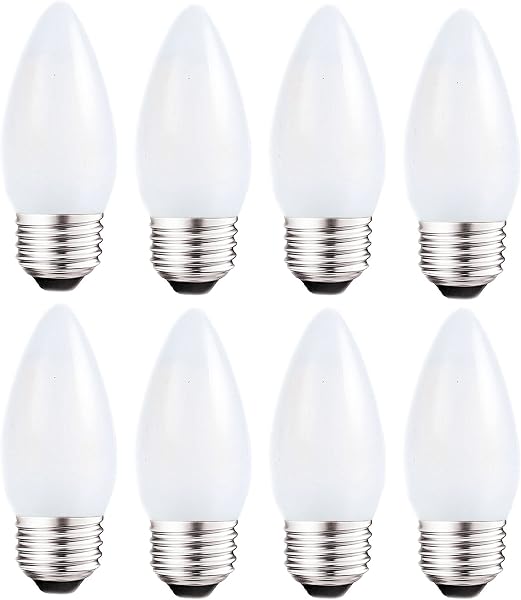 Sunaiony LED Dimmable E26 Candelabra Light Bulbs Frosted Chandelier Light Bulbs