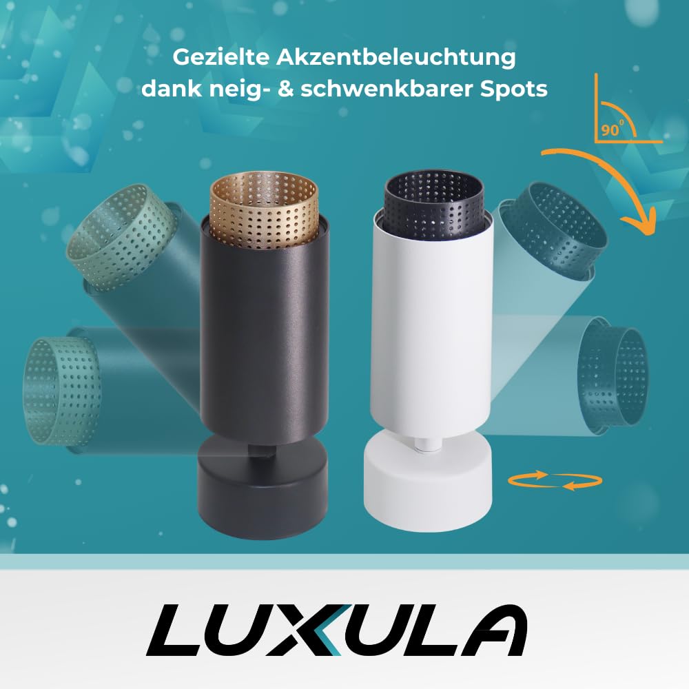 LUXULA LED Deckenleuchte Aufbauspot schwenkbar 1-flammig 10 Stück, GU10, Aluminium, IP20, Aufputz Deckenstrahler/Deckenspot 230V, perforierter Innenring, modernes Design, Weiß/Schwarz