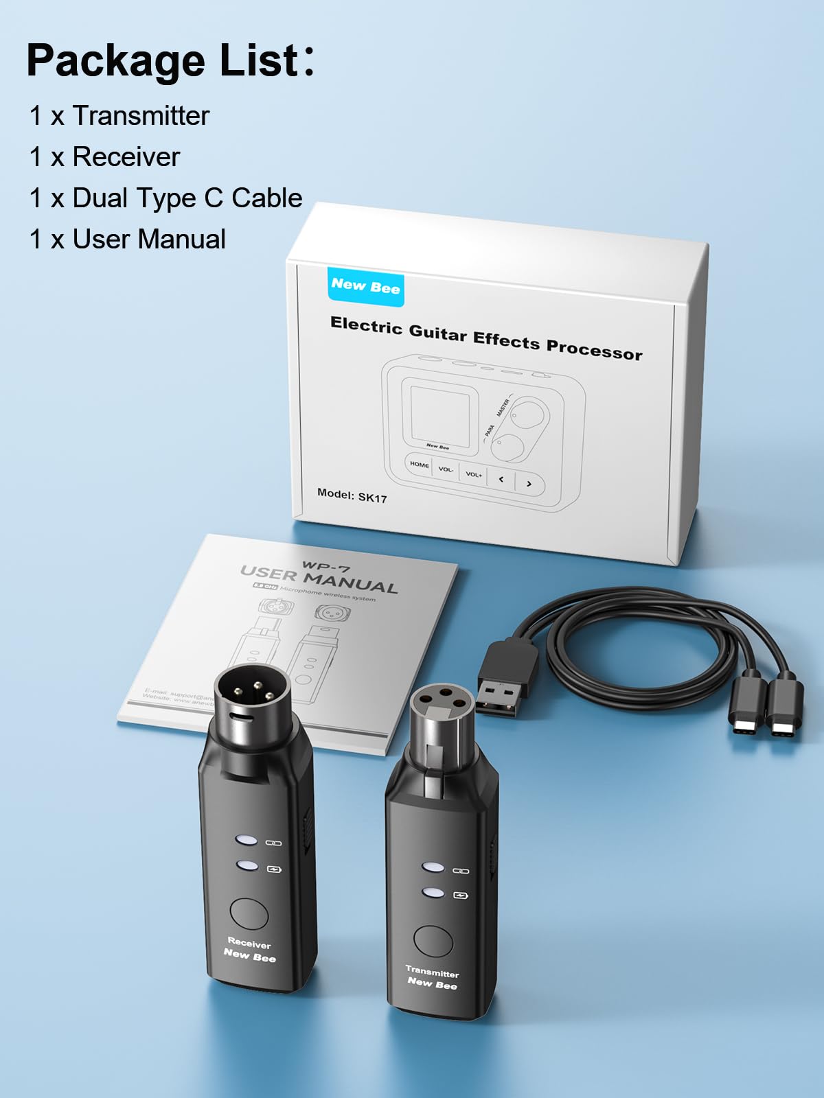 New Bee 5,8 GHz Kabelloser XLR-Sender und Empfänger 亮点： für dynamische Mikrofone & 48V Kondensatormikrofone, 20 Akku, 6 Kanäle, 30 m Reichweite, für DJ, Bühne, Kirche, Hochzeit | DJ, Hochzeit, Kirchen, Live-Bühnen, Rede, Party, Karaoke