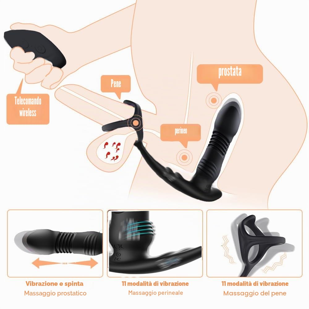 Vibratori anali per uomo, massaggiatore prostata, con 10 vibrazioni, vibratori anali per uomo, funzione d'urto, stimolazione prostatica, vibrazioni prostatiche, uomini con anello per pene