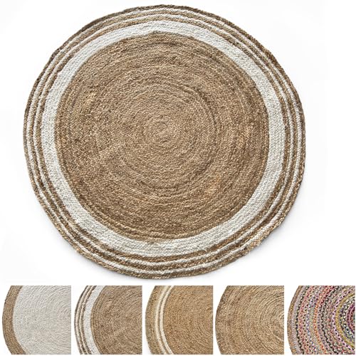 {Alfombras Redondas Yute Pequeñas Alfombras Redondas KARAT Delhi - Alfombra redonda de yute 100% de fibra natural trenzada, alfombra natural tejida a mano para cocina y salón,...