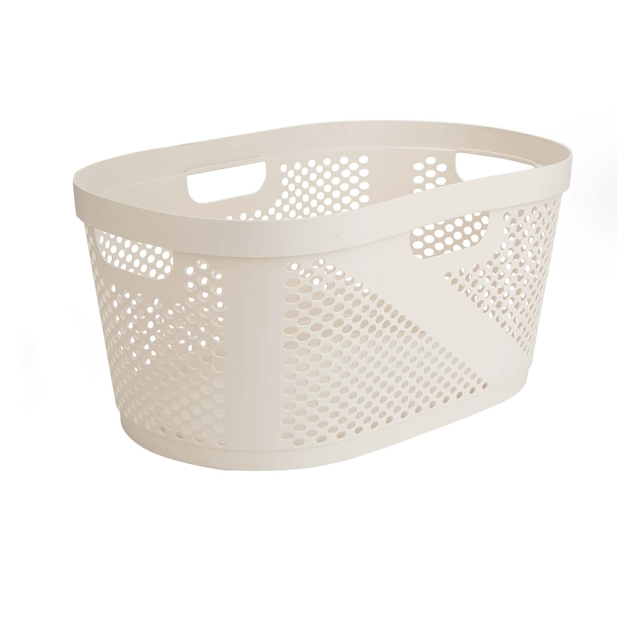Mind Reader HHAMP40-IVO, Laundry, Storage, Bathroom, Bedroom, Home, Ivory 40 Liter Clothes Basket