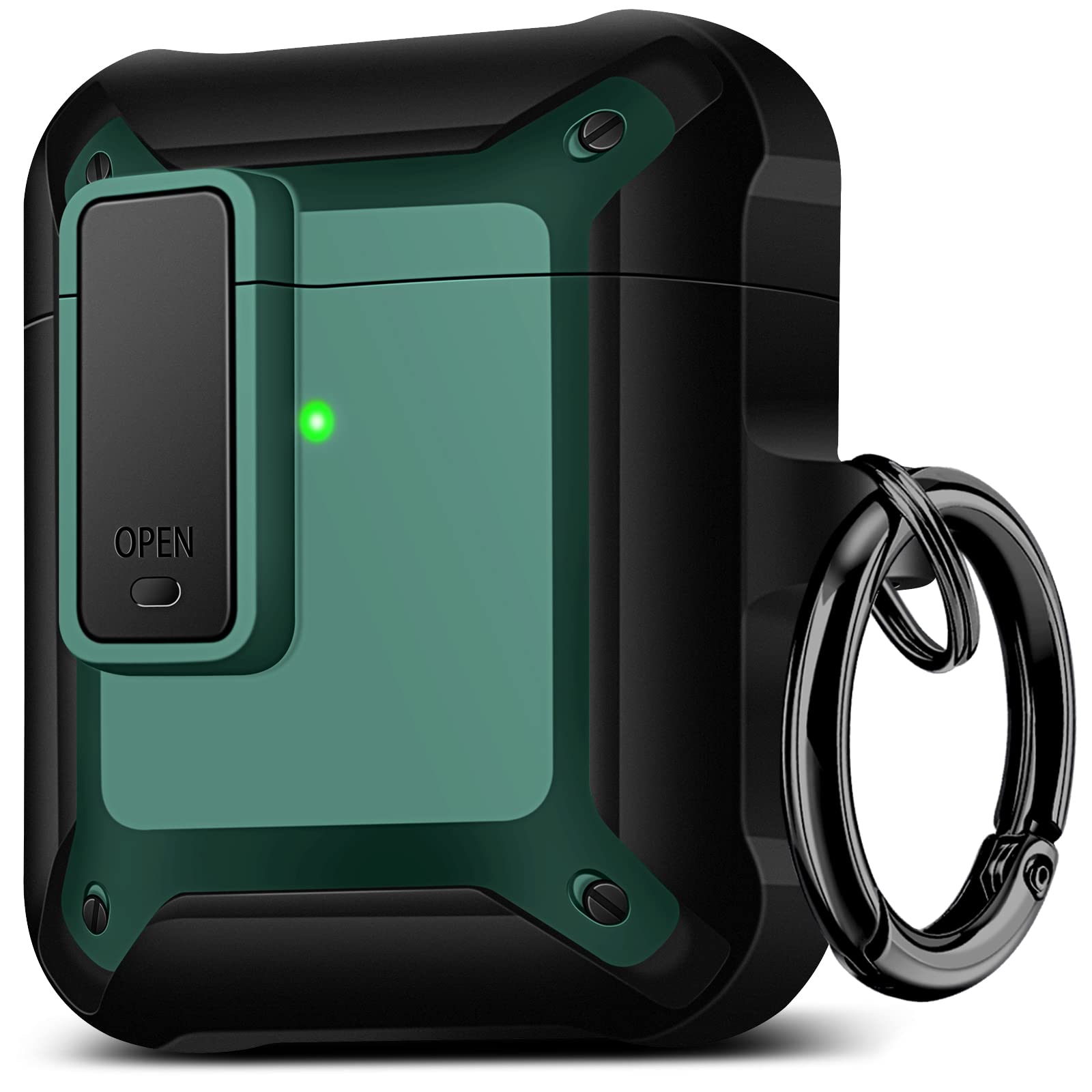 Youtec for Airpods Case Cover, Secure Lock Clip Full Body Shockproof Hard Shell Protective with Keychain,for for Airpods Wireless Charging Case 2/1-Green