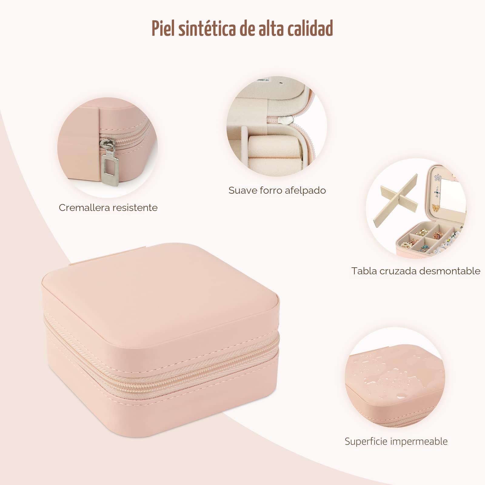 Talifoca Joyero de Viaje Con Espejo, Pequeño Para Mujeres y Niñas, de Cuero PU Para Pendientes, Anillos y Cadenas