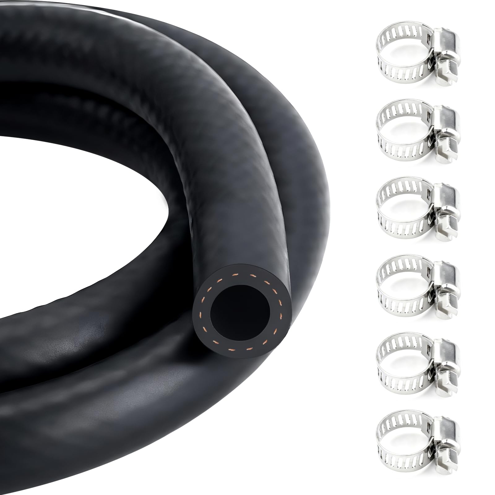 10mm Fuel Line Hose,Fuel Hoses,Gas Line Hose,1 Meter Rubber Pipe with 6 Hoses Clamps,Outer Diameter 16mm,Car Fuel Tube,Petrol Rubber Tube,Diesel Pipe for Trucks,Cars,Tractors and Small Engines