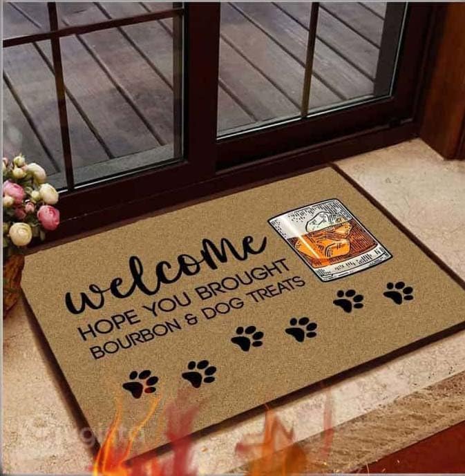 Paillasson extérieur entrée bienvenue humour bourbon et chien tapis d'accueil antidérapant