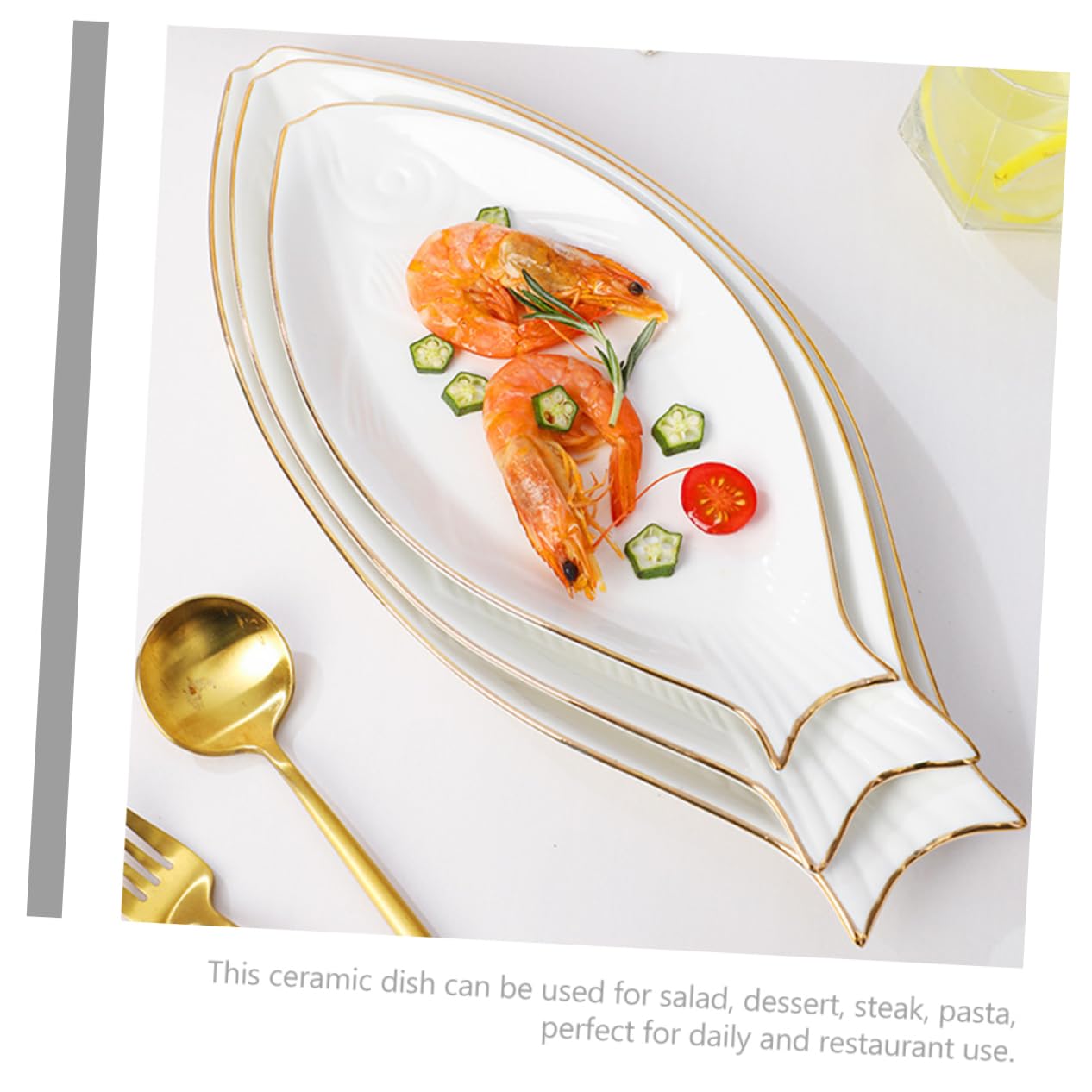 BESTonZON Piatto Ceramica Forma Pesce Decorativo Con Dorato Vassoio Portata Antipasti e Snack Per Sushi Frutta e Pesce Lavabile in Lavastoviglie Design Creativo e Superficie Liscia