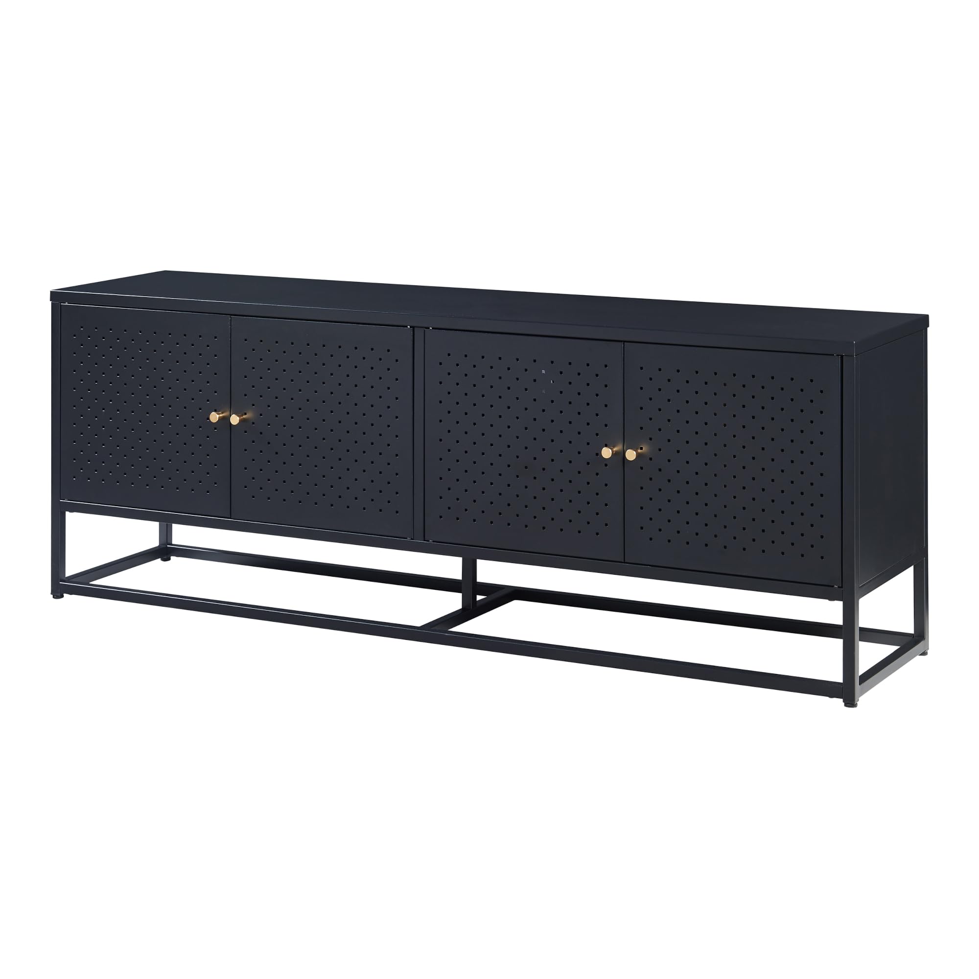 [en.casa] Mobile TV a 4 Ante con 2 Scomparti Chiusi Armadio Basso Porta TV con Foro Passacavi Stand TV Centri Multimediali 153 x 35 x 55 cm in Acciaio - Nero