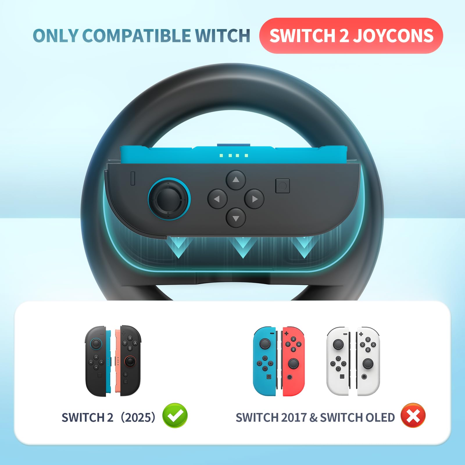 Tixlux 2 Pack Steering Wheels kompatybilny z kontrolerem Nintendo Switch 2 Joy Con, kierownica wyścigowa do gier samochodowych Switch 2 Mario Kart World