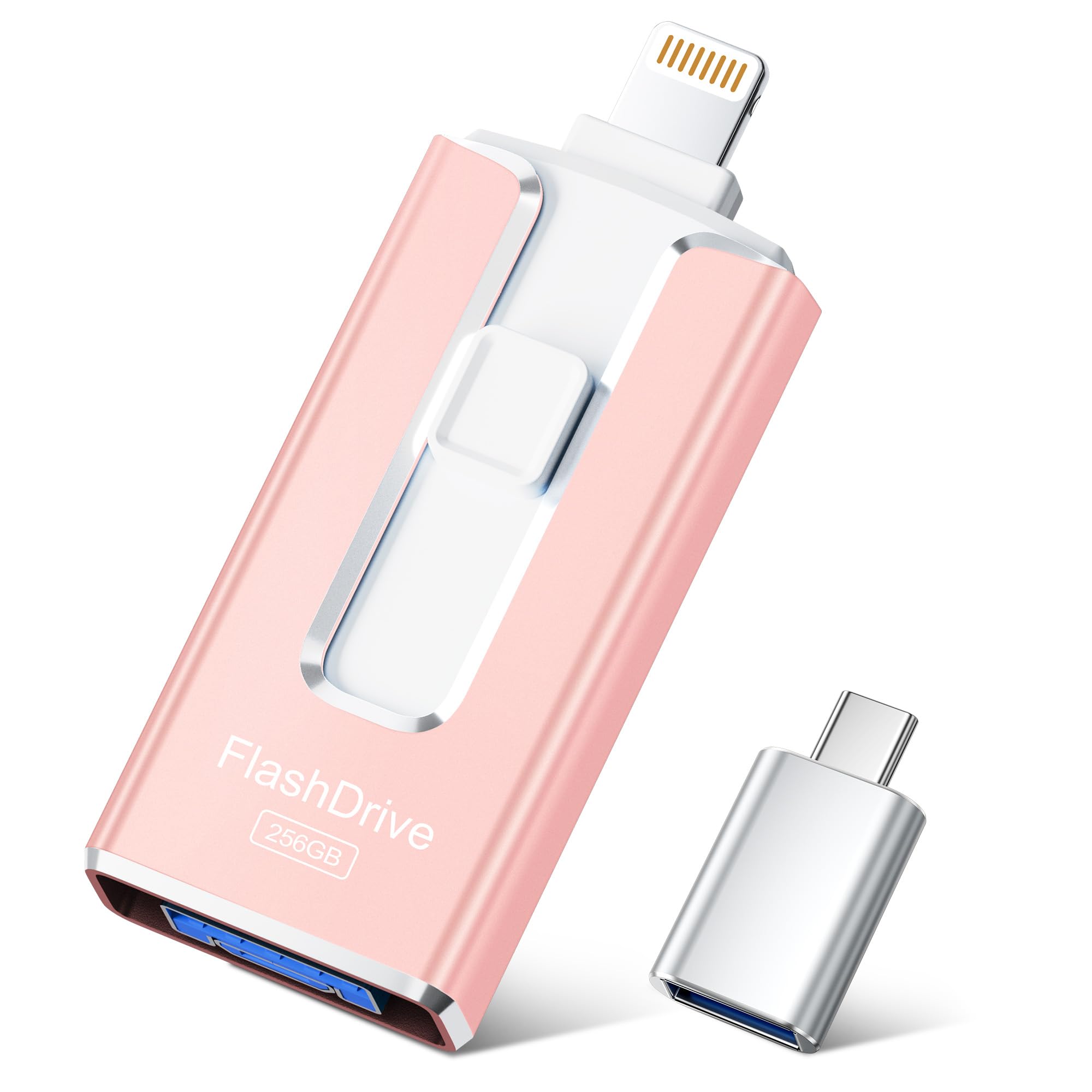 SUDEHO USB Stick 256 GB für iPhone, MFi-zertifizierter 4-in-1 Speicherstick für iPhone/iPad/Android/PC, Flash-Laufwerk mit Plug-and-Play Backup für Fotos & Videos, schnelle Übertragung, Rosenpink